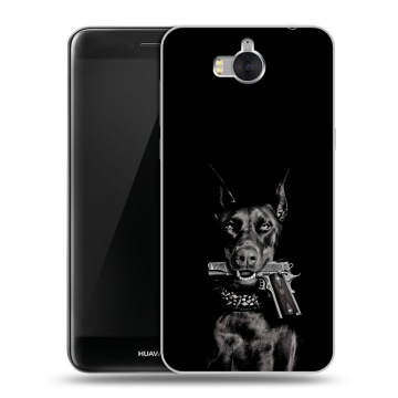 Силиконовый чехол на Huawei Y5 (2017) с принтом Доберман и пистолет Силиконовый чехол на Huawei Y5 (2017) с принтом Доберман и пистолет