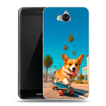 Силиконовый чехол на Huawei Y5 (2017) с принтом Корги на скейте Силиконовый чехол на Huawei Y5 (2017) с принтом Корги на скейте