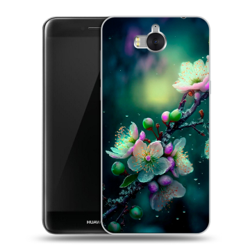 Силиконовый чехол на Huawei Y5 (2017) с принтом Цветы и мрамор