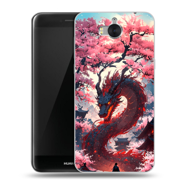 Силиконовый чехол на Huawei Y5 (2017) с принтом Дракон Японский Силиконовый чехол на Huawei Y5 (2017) с принтом Дракон Японский