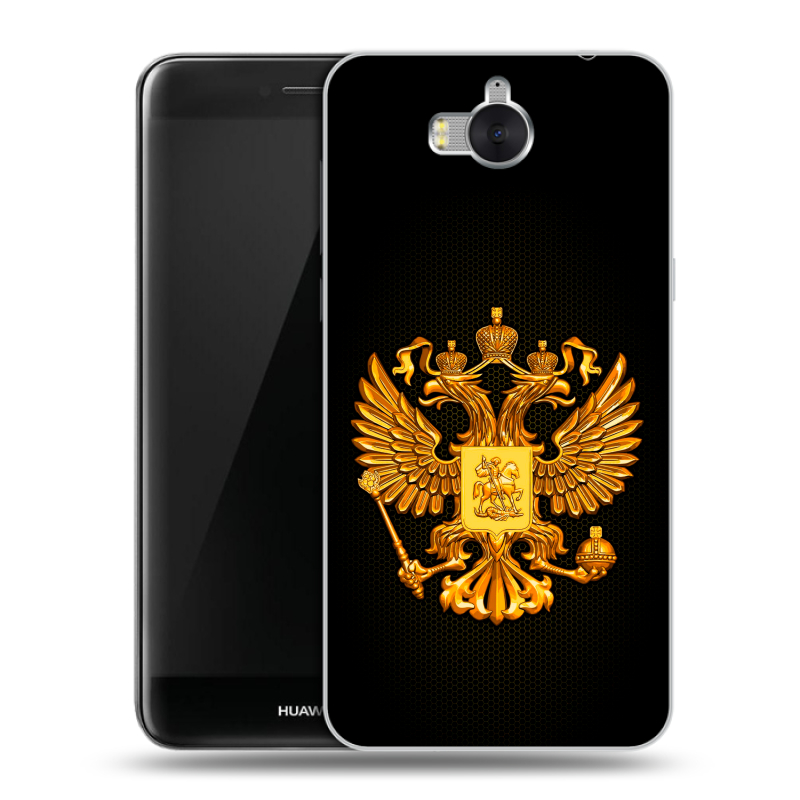 Пластиковый чехол на Huawei Y5 (2017) с принтом Герб России желтый Пластиковый чехол на Huawei Y5 (2017) с принтом Герб России желтый