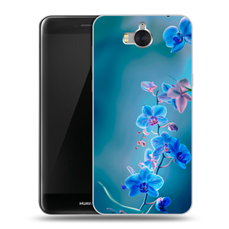 Силиконовый чехол на Huawei Y5 (2017) с принтом Голубые цветы Силиконовый чехол на Huawei Y5 (2017) с принтом Голубые цветы