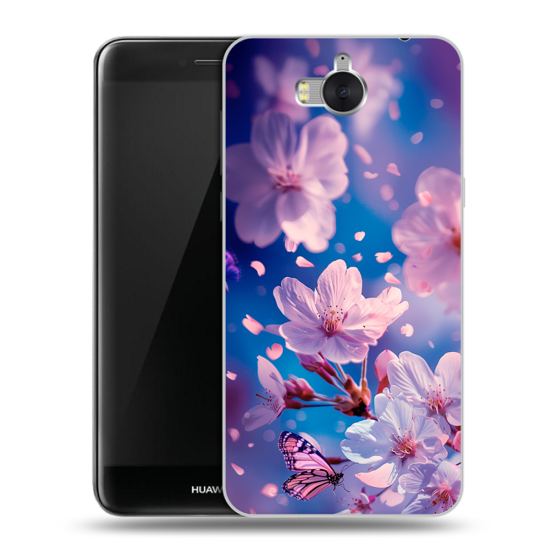 Силиконовый чехол на Huawei Y5 (2017) с принтом цветы бабочки Силиконовый чехол на Huawei Y5 (2017) с принтом цветы бабочки