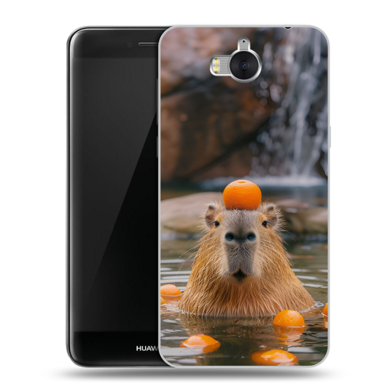 Силиконовый чехол на Huawei Y5 (2017) с принтом Капибара с апельсином Силиконовый чехол на Huawei Y5 (2017) с принтом Капибара с апельсином