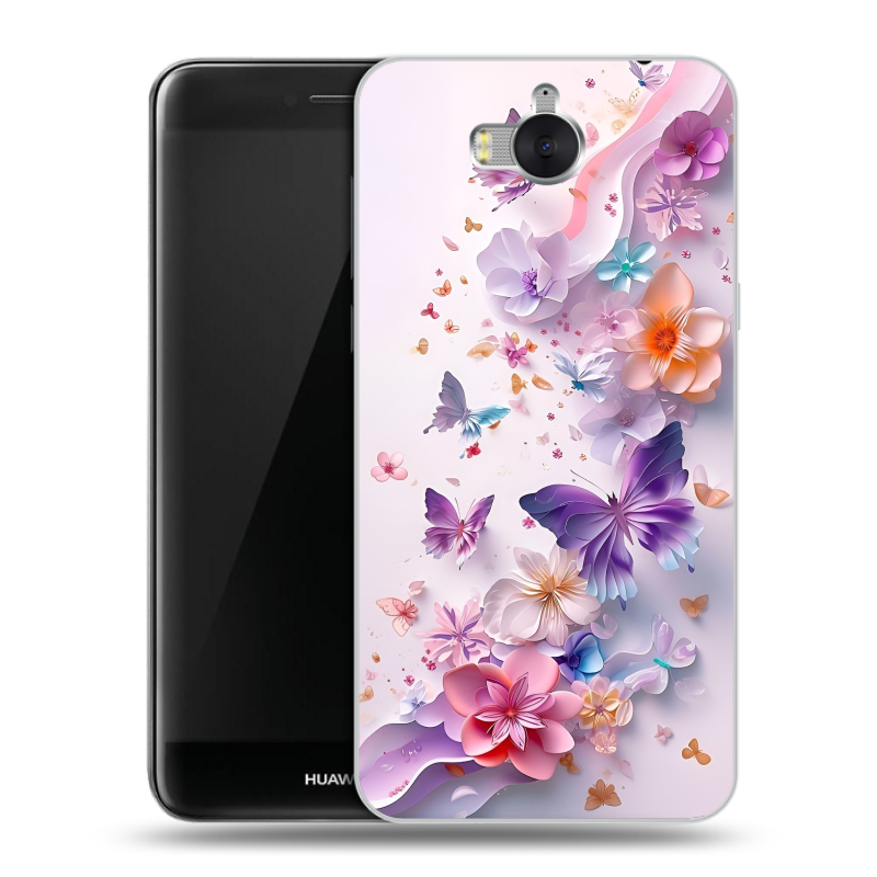 Пластиковый чехол на Huawei Y5 (2017) с принтом цветы бабочки Пластиковый чехол на Huawei Y5 (2017) с принтом цветы бабочки