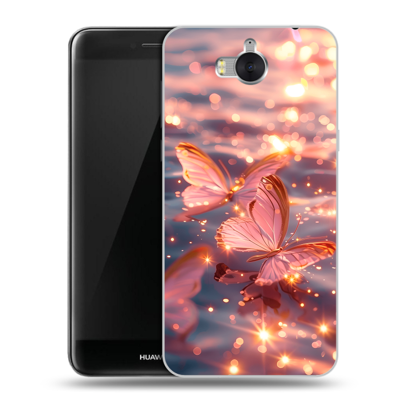 Силиконовый чехол на Huawei Y5 (2017) с принтом бабочки розовые Силиконовый чехол на Huawei Y5 (2017) с принтом бабочки розовые