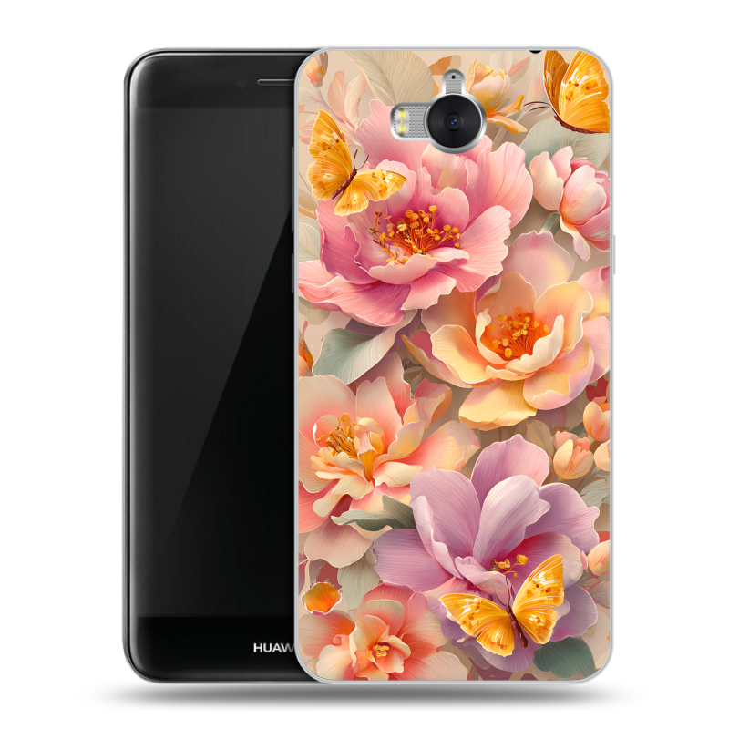 Силиконовый чехол на Huawei Y5 (2017) с принтом Цветы и бабочки Силиконовый чехол на Huawei Y5 (2017) с принтом Цветы и бабочки