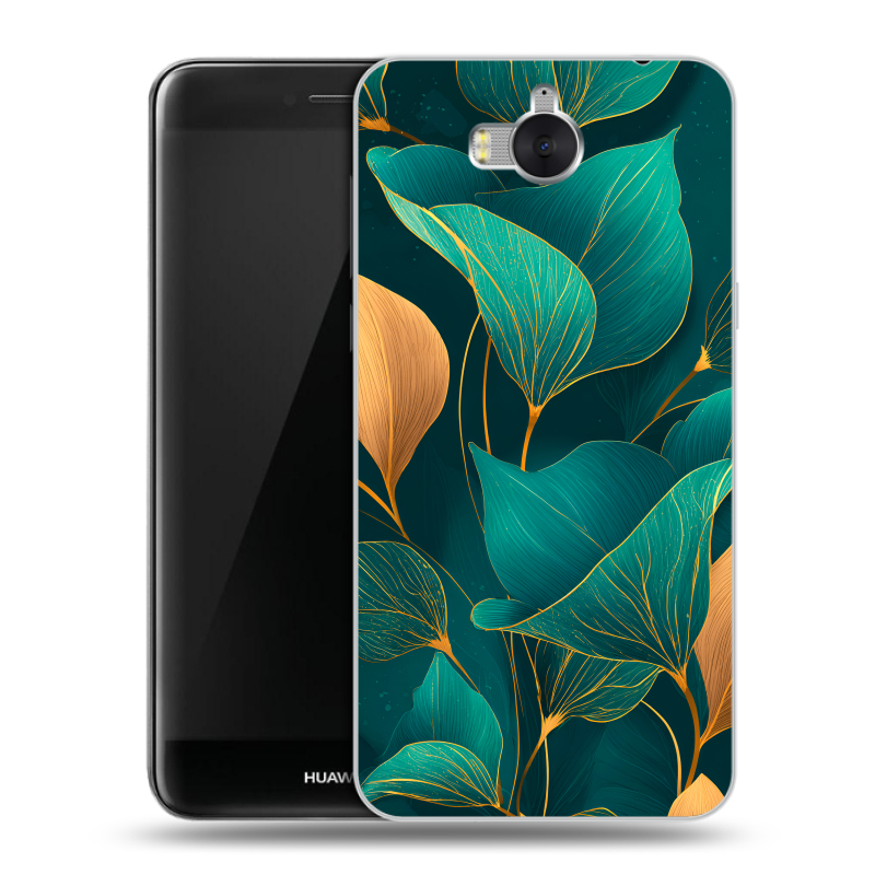 Силиконовый чехол на Huawei Y5 (2017) с принтом Листья и золото Силиконовый чехол на Huawei Y5 (2017) с принтом Листья и золото