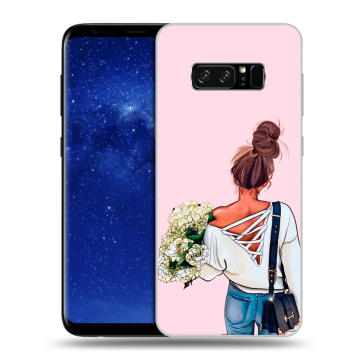 Силиконовый чехол на Samsung Galaxy Note 8 с принтом Девушка и букет Силиконовый чехол на Samsung Galaxy Note 8 с принтом Девушка и букет