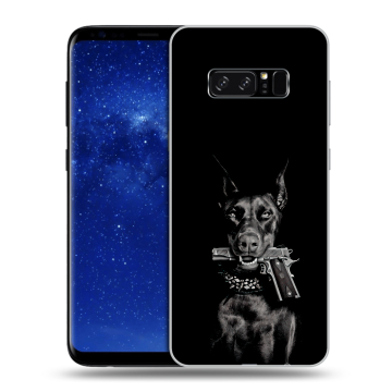 Силиконовый чехол на Samsung Galaxy Note 8 с принтом Доберман и пистолет Силиконовый чехол на Samsung Galaxy Note 8 с принтом Доберман и пистолет