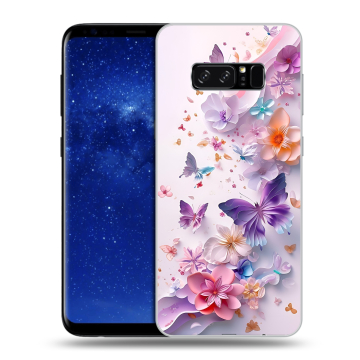Силиконовый чехол на Samsung Galaxy Note 8 с принтом цветы бабочки Силиконовый чехол на Samsung Galaxy Note 8 с принтом цветы бабочки