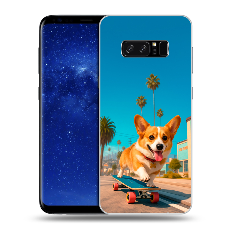 Силиконовый чехол на Samsung Galaxy Note 8 с принтом Корги на скейте Силиконовый чехол на Samsung Galaxy Note 8 с принтом Корги на скейте