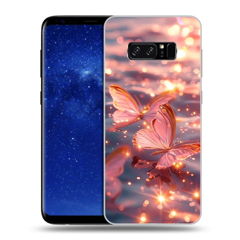 Силиконовый противоударный чехол на Samsung Galaxy Note 8 с принтом бабочки розовые Силиконовый противоударный чехол на Samsung Galaxy Note 8 с принтом бабочки розовые