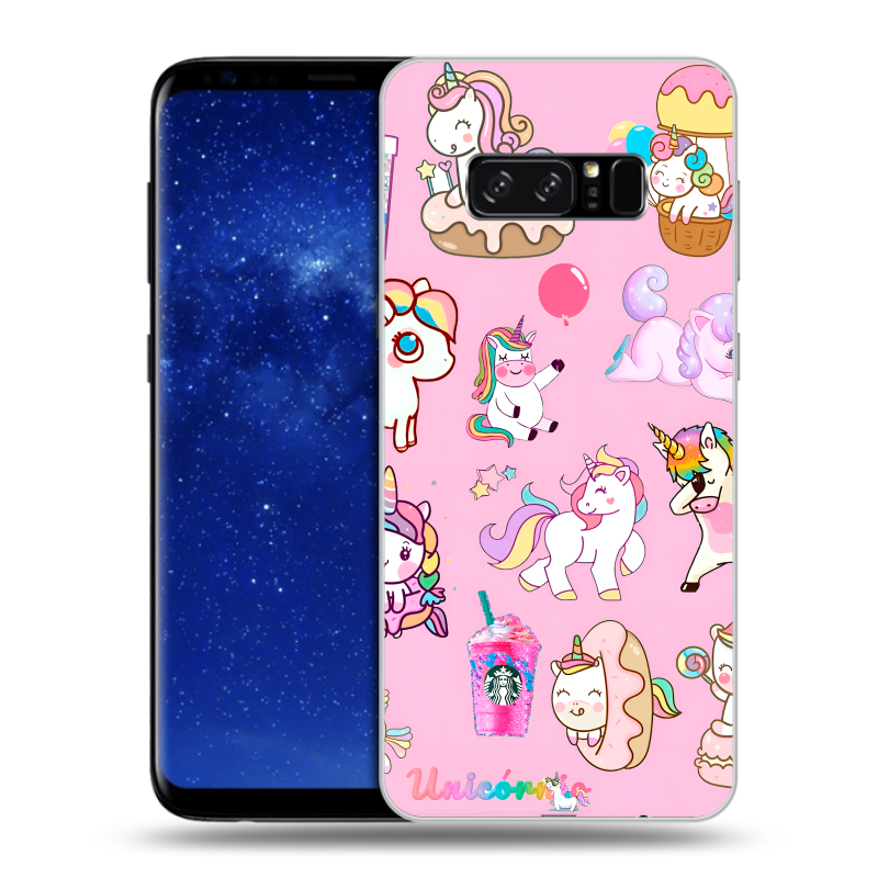 Силиконовый противоударный чехол на Samsung Galaxy Note 8 с принтом розовые единороги Силиконовый противоударный чехол на Samsung Galaxy Note 8 с принтом розовые единороги