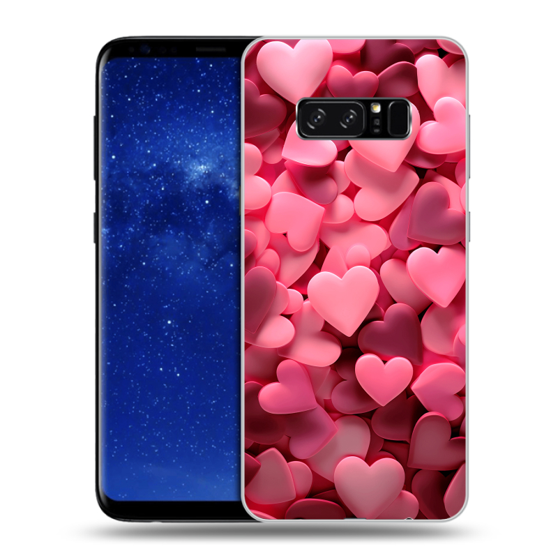 Силиконовый противоударный чехол на Samsung Galaxy Note 8 с принтом розовые сердечки Силиконовый противоударный чехол на Samsung Galaxy Note 8 с принтом розовые сердечки