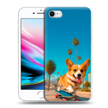 Силиконовый чехол на Iphone 8 с принтом Корги на скейте