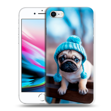 Силиконовый чехол на Iphone 8 с принтом Мопс в шапке Силиконовый чехол на Iphone 8 с принтом Мопс в шапке