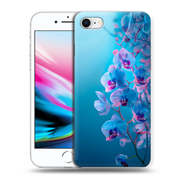 Силиконовый чехол на Iphone 8 с принтом голубые орхидеи Силиконовый чехол на Iphone 8 с принтом голубые орхидеи