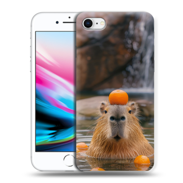 Силиконовый чехол на Iphone 8 с принтом Капибара с апельсином Силиконовый чехол на Iphone 8 с принтом Капибара с апельсином