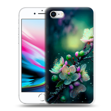 Силиконовый чехол на Iphone 8 с принтом Цветы и мрамор Силиконовый чехол на Iphone 8 с принтом Цветы и мрамор