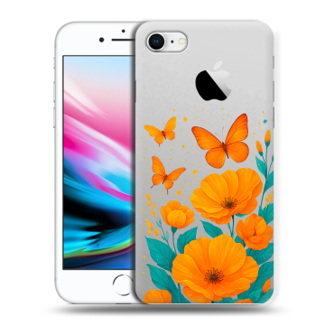 Силиконовый чехол на Iphone 8 с принтом цветы бабочки Силиконовый чехол на Iphone 8 с принтом цветы бабочки