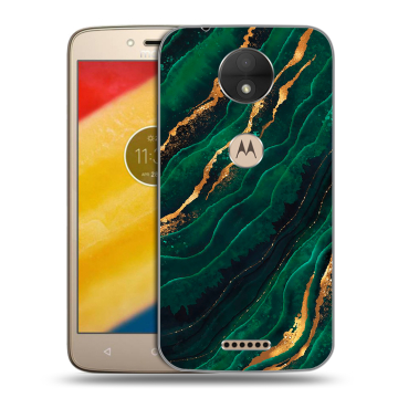 Пластиковый чехол на Motorola Moto C с принтом Мрамор зеленое золото