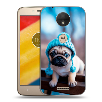 Пластиковый чехол на Motorola Moto C с принтом Мопс в шапке
