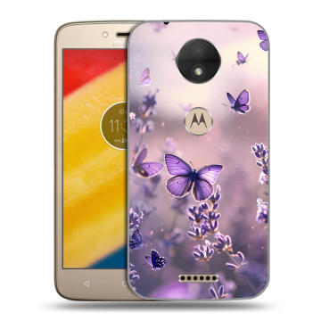 Пластиковый чехол на Motorola Moto C с принтом бабочки и лаванда