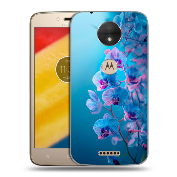 Пластиковый чехол на Motorola Moto C с принтом голубые орхидеи