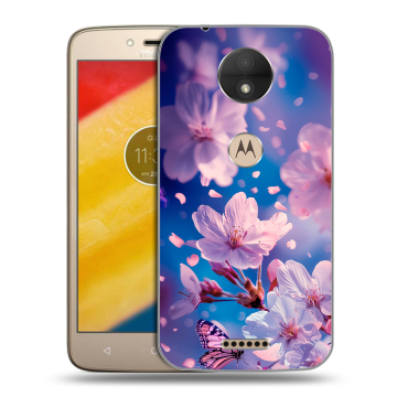 Пластиковый чехол на Motorola Moto C с принтом цветы бабочки