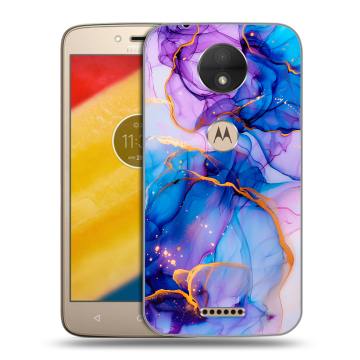 Пластиковый чехол на Motorola Moto C с принтом синий мрамор
