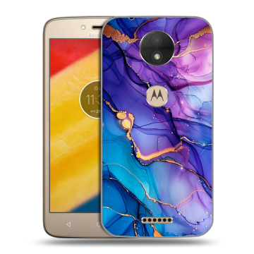 Пластиковый чехол на Motorola Moto C с принтом синий мрамор