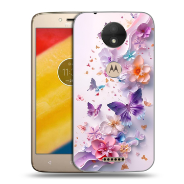 Пластиковый чехол на Motorola Moto C с принтом цветы бабочки