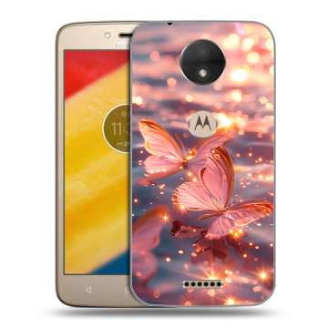 Пластиковый чехол на Motorola Moto C с принтом бабочки розовые