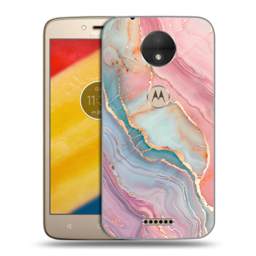 Пластиковый чехол на Motorola Moto C с принтом розовый мрамор