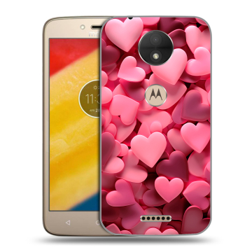Пластиковый чехол на Motorola Moto C с принтом розовые сердечки