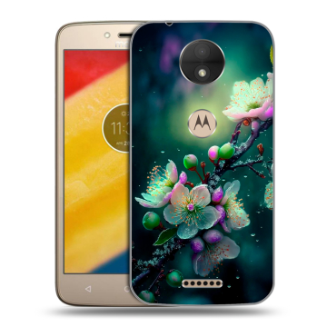 Пластиковый чехол на Motorola Moto C с принтом Цветы и мрамор