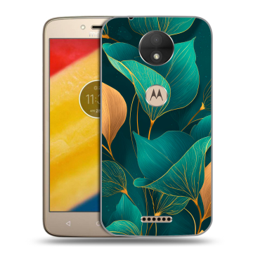 Пластиковый чехол на Motorola Moto C с принтом Листья и золото Пластиковый чехол на Motorola Moto C с принтом Листья и золото