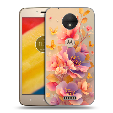 Пластиковый чехол на Motorola Moto C с принтом Цветы и бабочки Пластиковый чехол на Motorola Moto C с принтом Цветы и бабочки