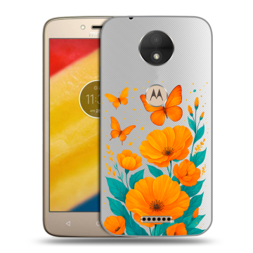 Пластиковый чехол на Motorola Moto C с принтом цветы бабочки Пластиковый чехол на Motorola Moto C с принтом цветы бабочки