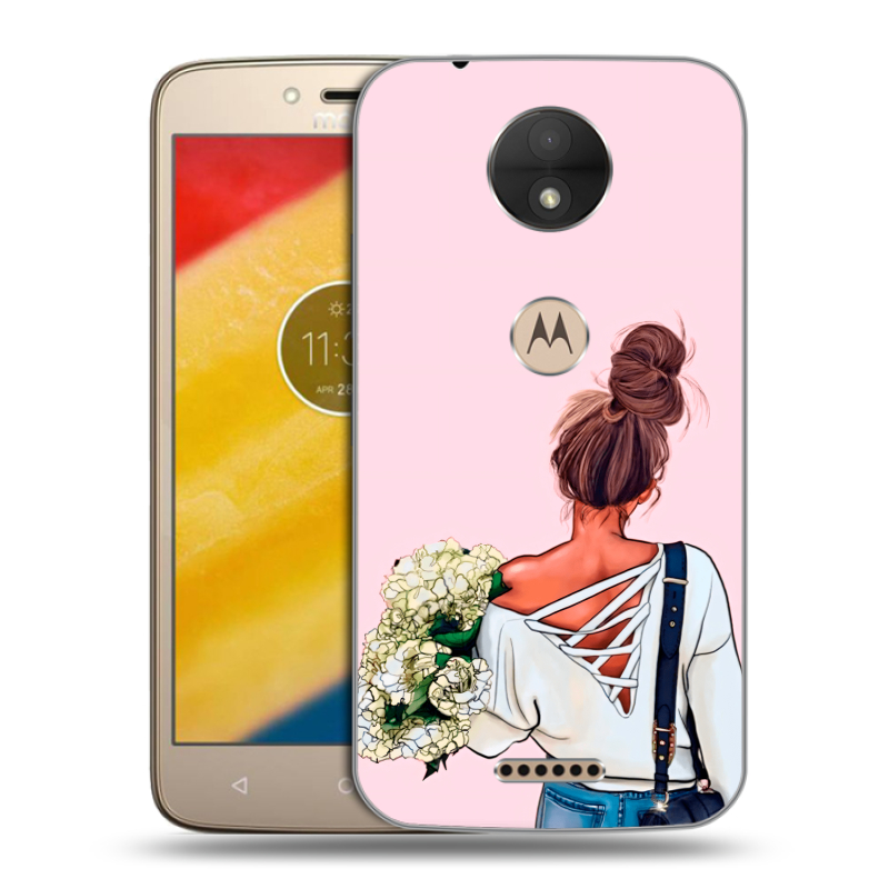 Пластиковый чехол на Motorola Moto C с принтом Девушка и букет Пластиковый чехол на Motorola Moto C с принтом Девушка и букет