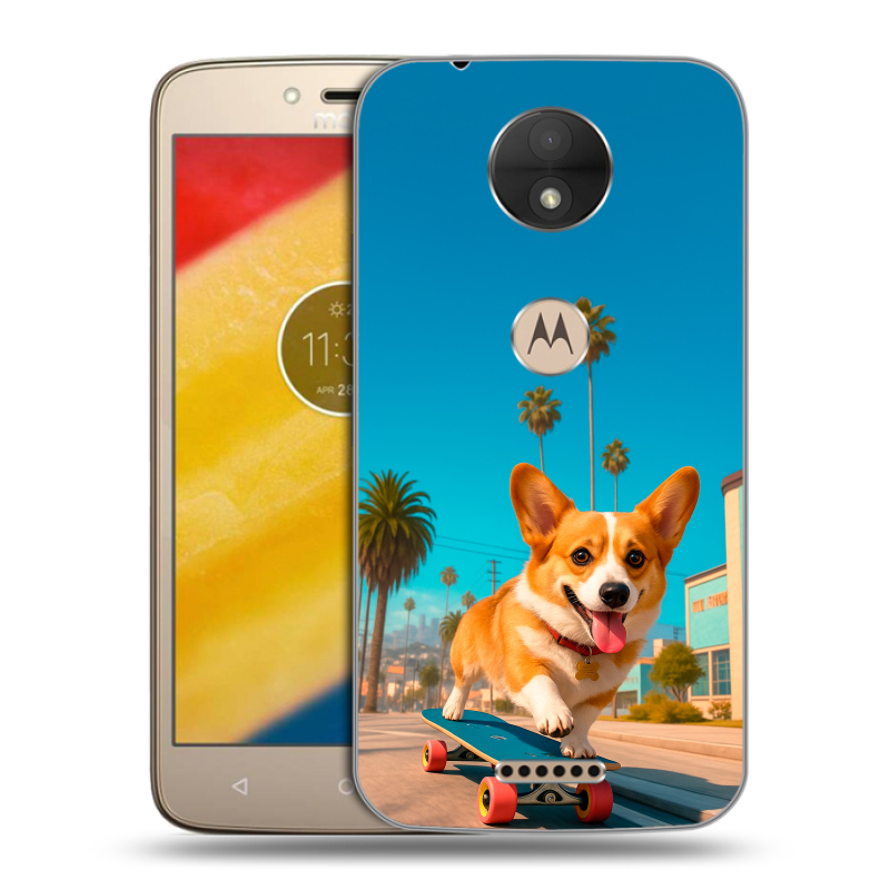 Пластиковый чехол на Motorola Moto C с принтом Корги на скейте Пластиковый чехол на Motorola Moto C с принтом Корги на скейте