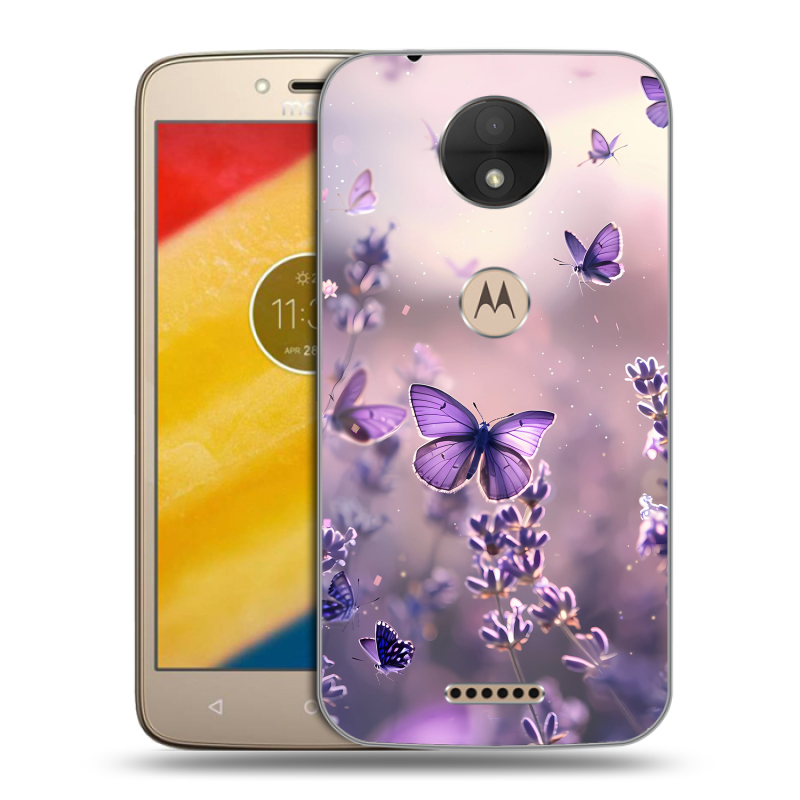 Пластиковый чехол на Motorola Moto C с принтом бабочки и лаванда Пластиковый чехол на Motorola Moto C с принтом бабочки и лаванда