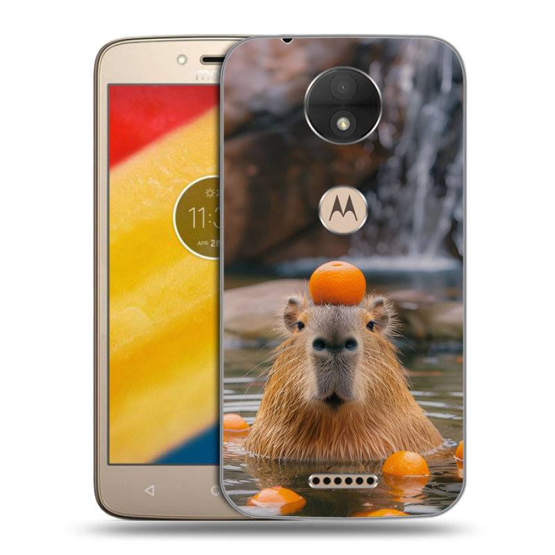 Пластиковый чехол на Motorola Moto C с принтом Капибара с апельсином Пластиковый чехол на Motorola Moto C с принтом Капибара с апельсином
