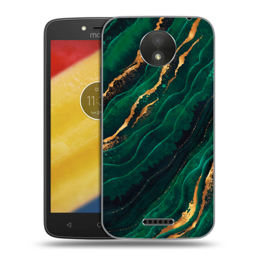 Силиконовый чехол на Motorola Moto C Plus с принтом Мрамор зеленое золото Силиконовый чехол на Motorola Moto C Plus с принтом Мрамор зеленое золото