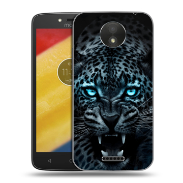 Силиконовый чехол на Motorola Moto C Plus с принтом Темный леопард