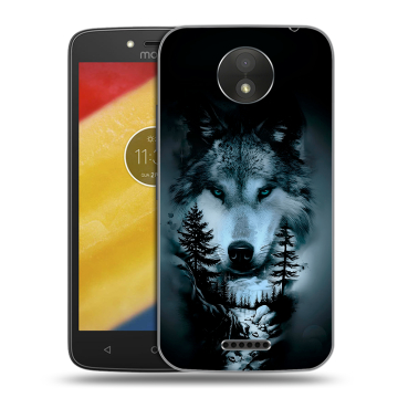 Силиконовый чехол на Motorola Moto C Plus с принтом Лесной волк
