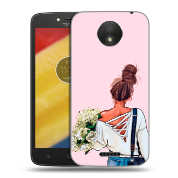 Силиконовый чехол на Motorola Moto C Plus с принтом Девушка и букет Силиконовый чехол на Motorola Moto C Plus с принтом Девушка и букет