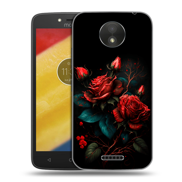 Силиконовый чехол на Motorola Moto C Plus с принтом Розы красные Силиконовый чехол на Motorola Moto C Plus с принтом Розы красные
