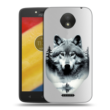 Силиконовый чехол на Motorola Moto C Plus с принтом Волк в лесу Силиконовый чехол на Motorola Moto C Plus с принтом Волк в лесу